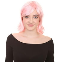 HPO Adult Women's Bob Style Short Wig with Side Bangs | Pink Color Halloween Party Wig | Wefted Cap Design | Heat-Resistant Fiber Wig
