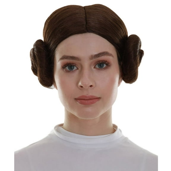 HPO Adult Women's Brown Space Princess Wig  Shoulder-Length Costume Hair for Cosplay & Halloween
