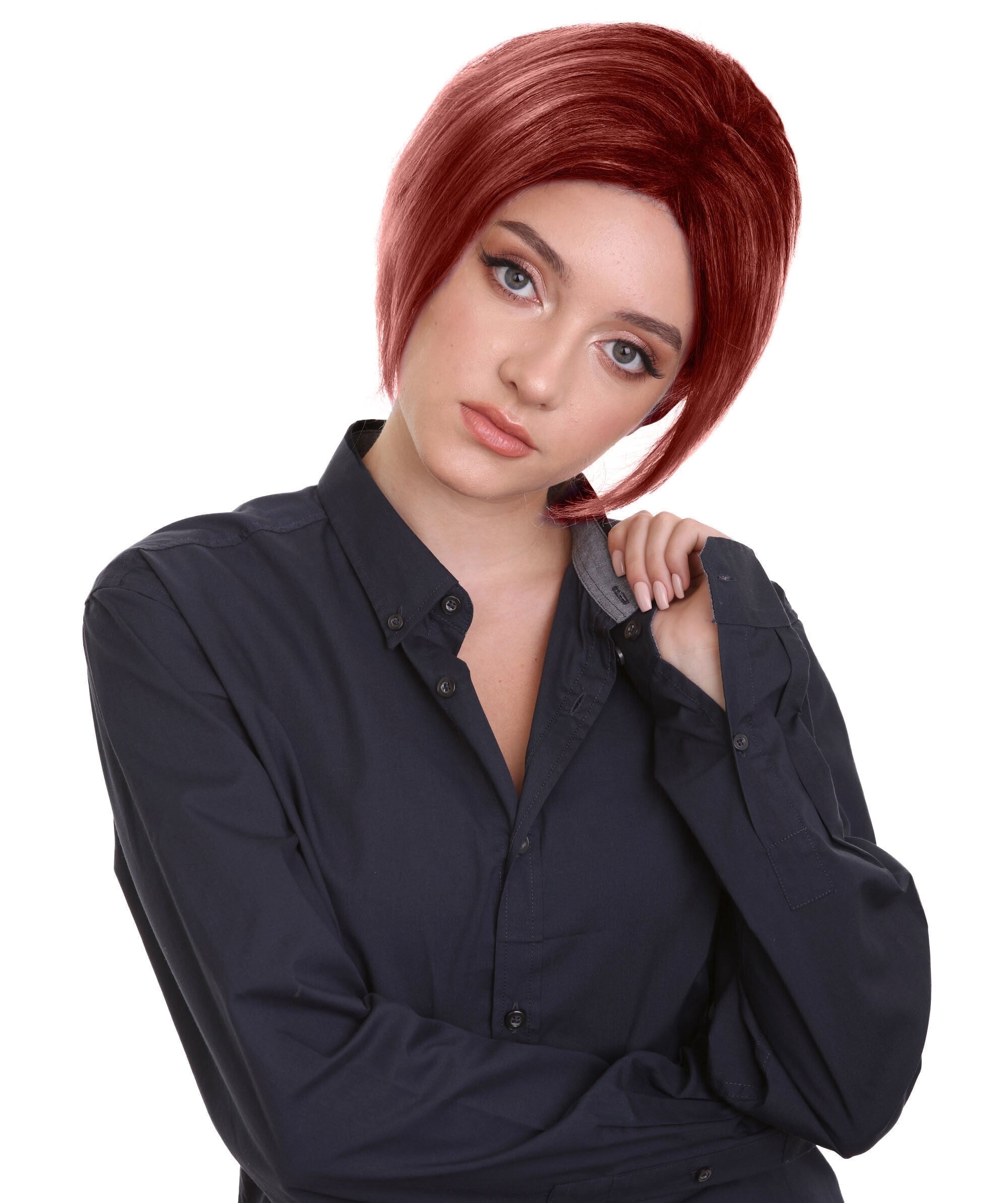 HPO Adult Women's Burgundy Costume Wig with Adjustable for Halloween & Cosplay Event