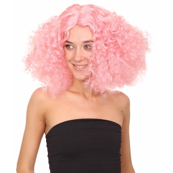 HPO Adult Women's V Part Candy Pink Color Curly Wig | Cosplay Halloween Wig | Premium Breathable Capless Cap
