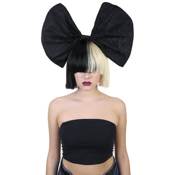 HPO Adult Women's Celebrity Style Black & White Split Dye Bob with Bangs Wigs.