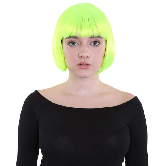 HPO Adult Women’s Classic Flapper Wig – Neon Green Bob Cut for Cosplay & Halloween Outfits