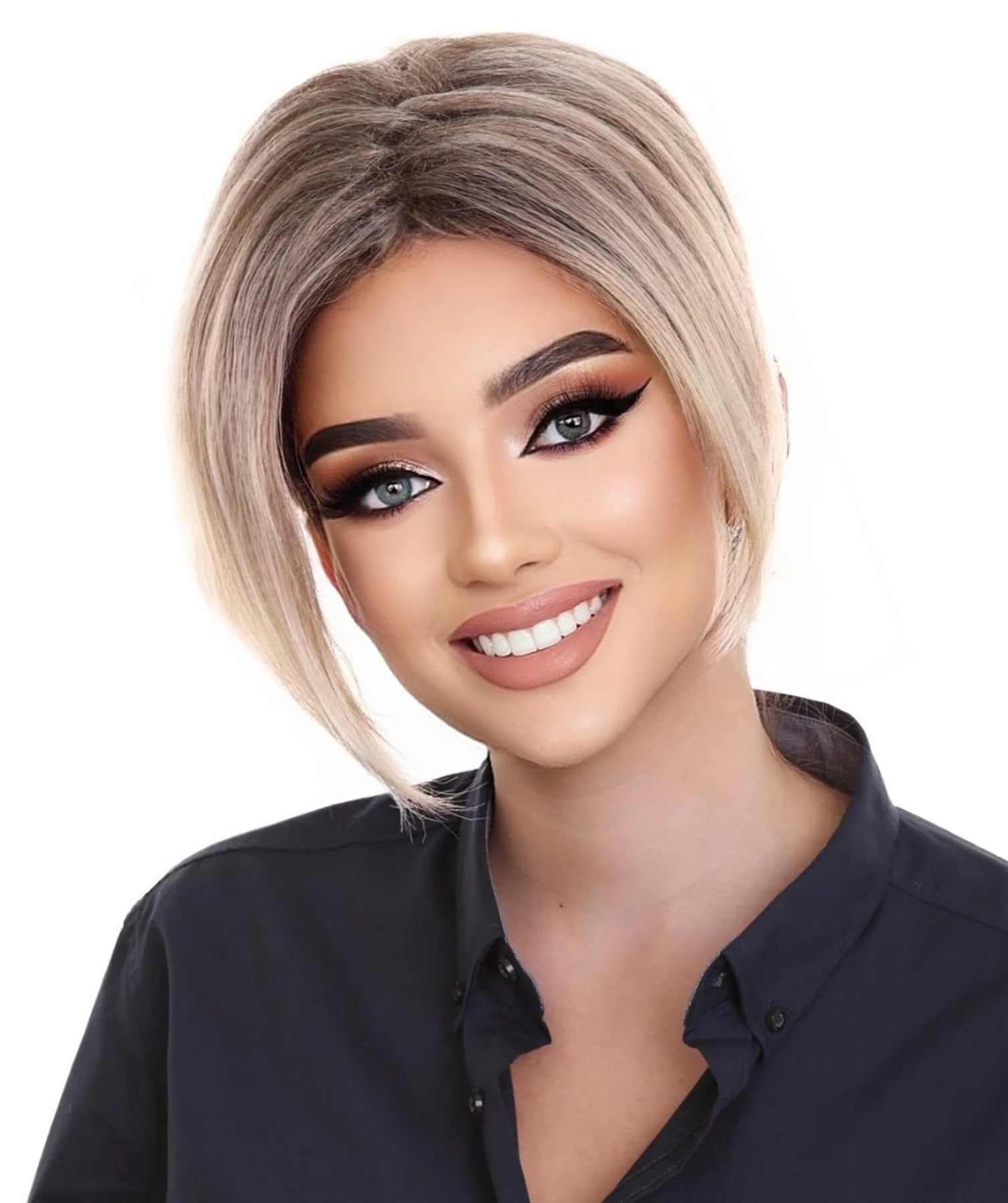 HPO Adult Women's Short Pixie Wig with Blonde Highlights | Light Brown Capless Costume Hair Wig