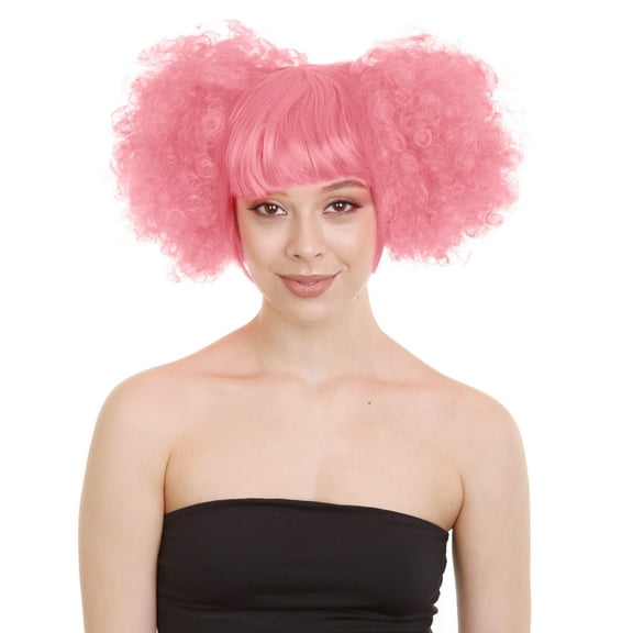 HPO Adult Women's Clown Puff Wig, Light Pink Color Cosplay Halloween Head Wig, Premium Breathable Capless Cap, Made of Synthetic Fiber