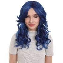 HPO Adult Women's Dark Blue Colour Wavy Shoulder Length Trendy Galactic Ice Princess Cosplay Wig