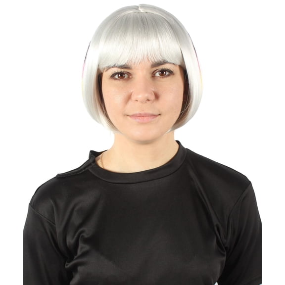HPO Adult Womens Flag-themed Short Bob Wig with Bangs for Sporting Events, Multiple Countries Option, Flame-retardant Synthetic Fiber Wig