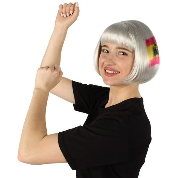 HPO Adult Womens Flag-themed Short Bob Wig with Bangs for Sporting Events, Multiple Countries Option, Flame-retardant Synthetic Fiber Wig