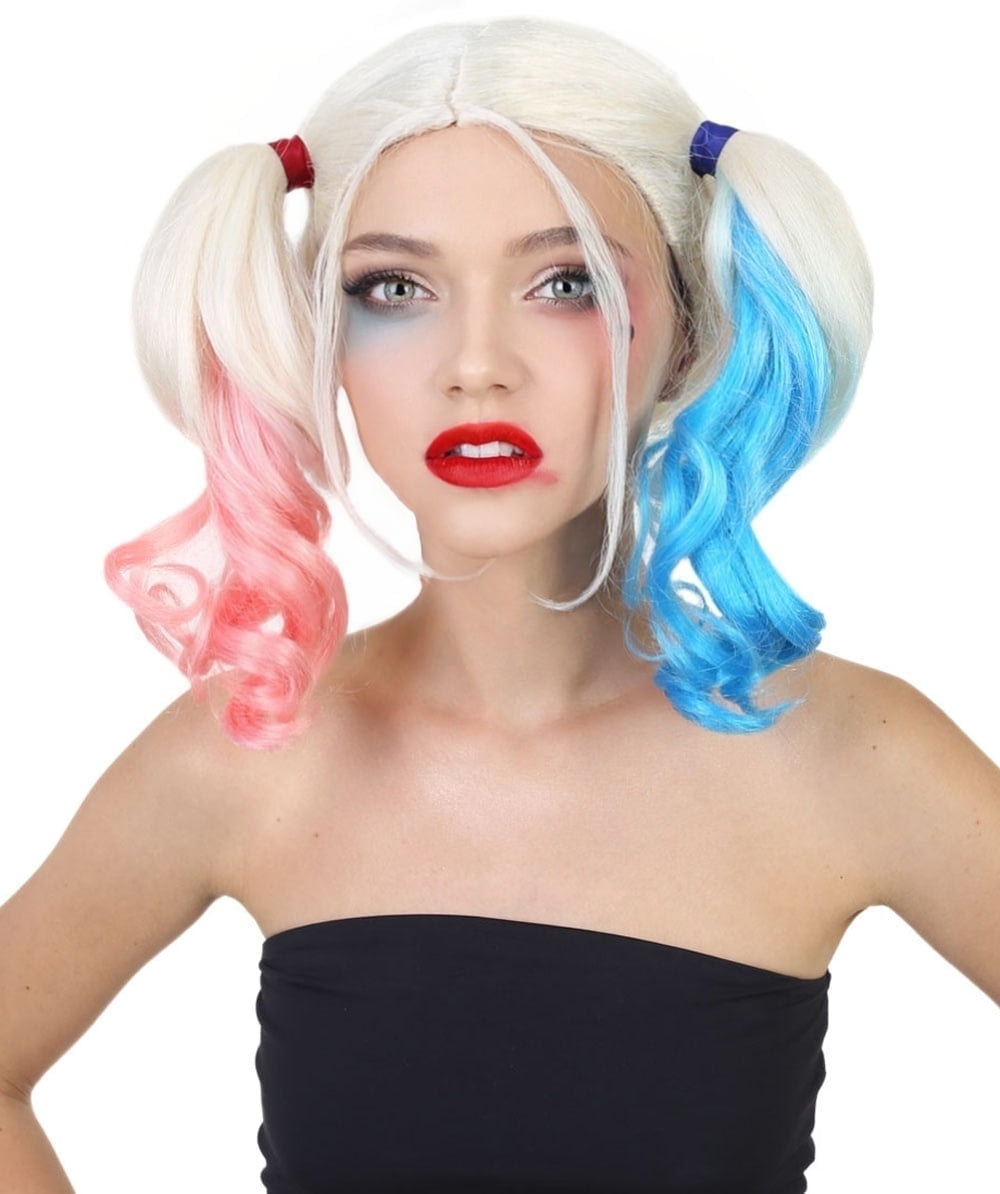 HPO Adult Women’s Multicolor Game Cosplay Wig – Blue, Pink & White Pigtails, Capless Design