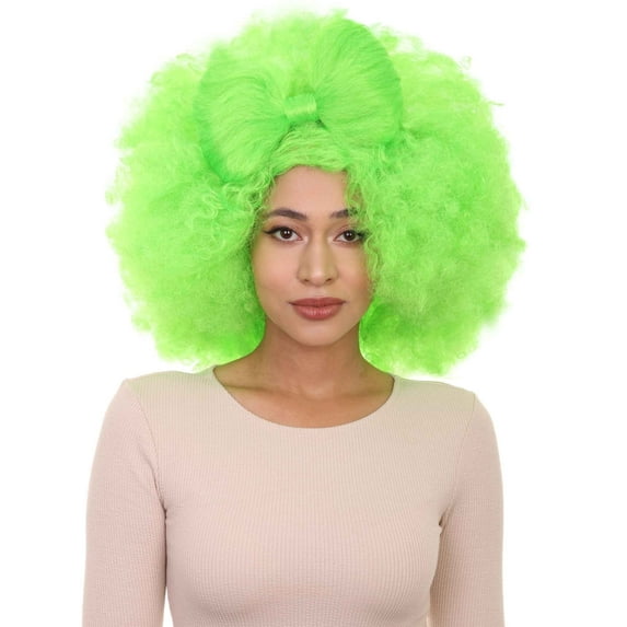 HPO Adult Women's Lime Green Color Small Bow Wig | Super Size Cosplay Halloween Wigs | Premium Breathable Capless Cap