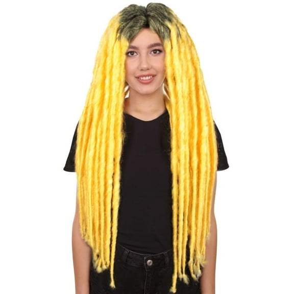 HPO Adult Women's Long Dreadlocks Light Yellow Colour Wigs, Best for Halloween & Cosplay, Synthetic Fiber