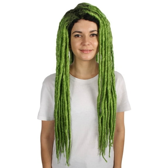HPO Adult Women's Lime Green Dreadlock Wig – Long Synthetic Costume Hair for Halloween & Cosplay