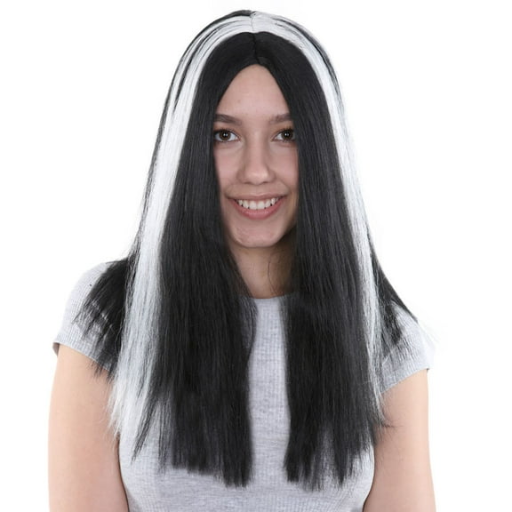 HPO Adult Women's Medium Vampires Wig | Thick Black & White Color | Premium Breathable Capless Cap| Made of Synthetic Fiber Wig
