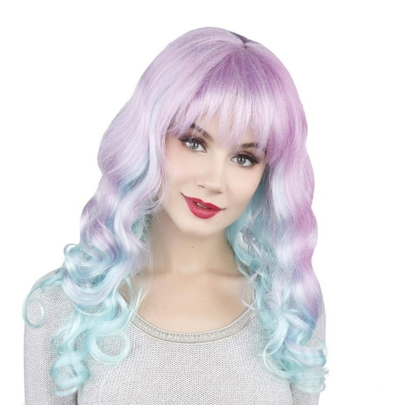 HPO Adult Women's Multi Color Curly Shoulder Length Trendy Pastel Ombre Wig