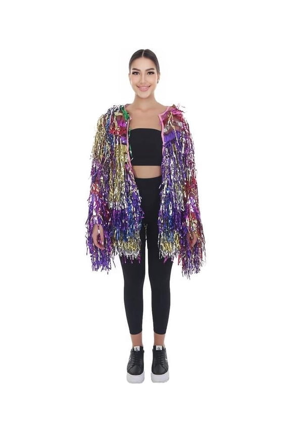 Adult Women & Unisex Multicolor Tinsel Festival Jacket – Fancy Flame-Retardant Synthetic Fabric