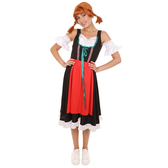 HPO Adult Women's Oktoberfest Fancy Dress Fraulein Costume | Black & Red Halloween Costume