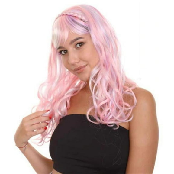 HPO Adult Women's Ombre Pink Wavy Cosplay Wig, Perfect for Halloween, Flame-retardant Synthetic Fiber