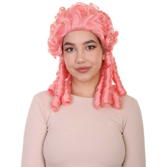 HPO Adult Women's Pink Color Colonial Historical Wigs | Premium Breathable Capless Cap, Synthetic Fibers