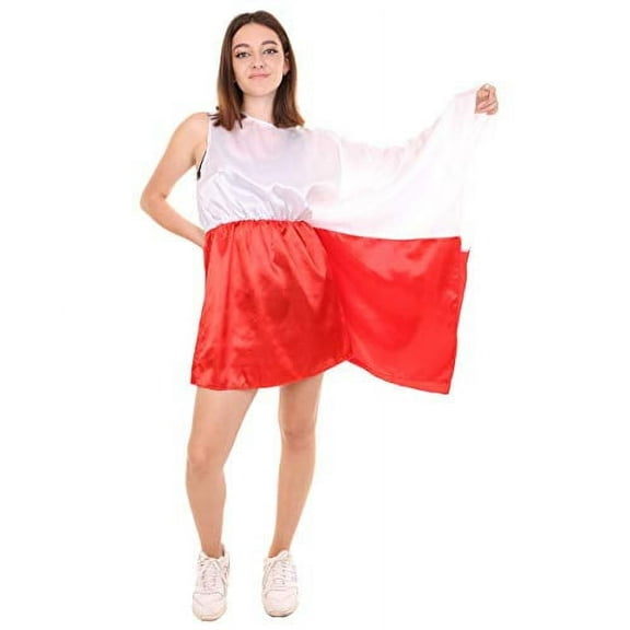 HPO| Adult Women's Polish Flag Dress Patriotic Costume| Non-flammable Synthetic Fabric