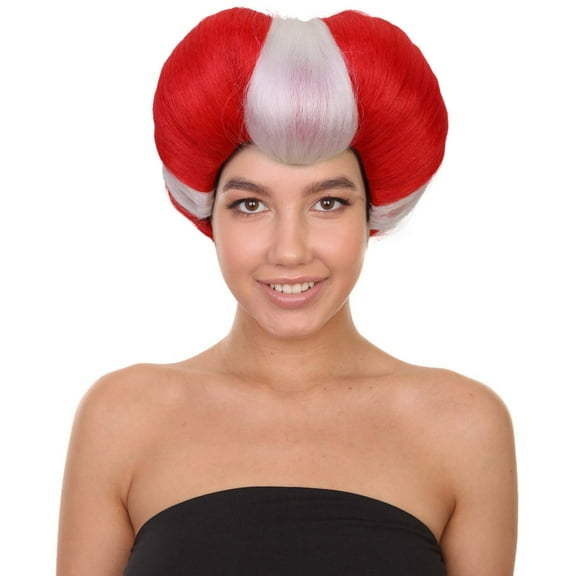 HPO Adult Women's Pompadour Wig with Heart Shape - Elegant Capless Design Flame-Retardant Synthetic Faiber - Red & silver