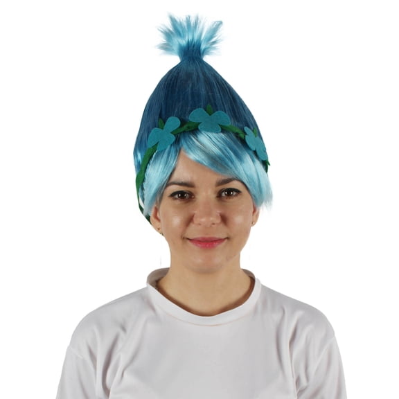 HPO Adult Women's Princess Troll Wig  Light Blue Pointy Cosplay Hair with Flower Crown for Halloween & Party