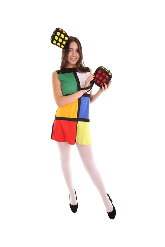 Adult Women's Rubik's Cube Costume | Multicolor Halloween & Festival Costume