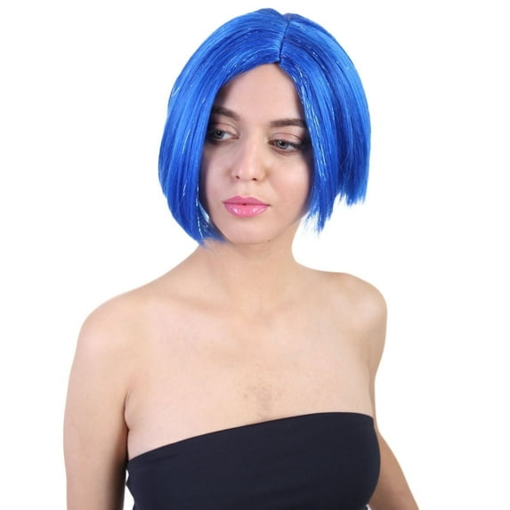HPO Adult Women's Sad Blue Wig, Perfect for Halloween, Flame-retardant Synthetic Fiber