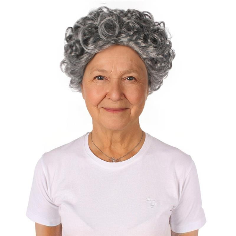 HPO Adult Womens Short Grey Curly Wig | Cosplay & Halloween Wig | Flame-Retardant Synthetic Fiber | Standard Wig Cap