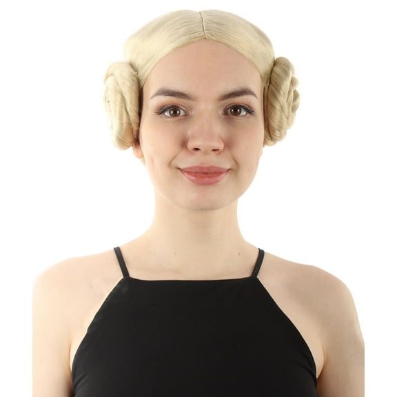 HPO Adult Women's Space Movie Princess Galaxy Buns Wig, Blonde color Options, Breathable Capless Cap
