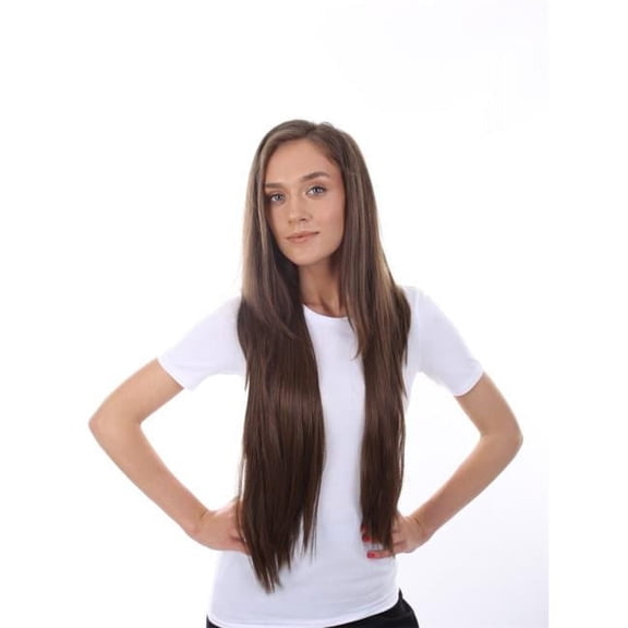 HPO Adult Women's Straight Brunette High Heat Clip-in Synthetic Extension (24 in) ST-007