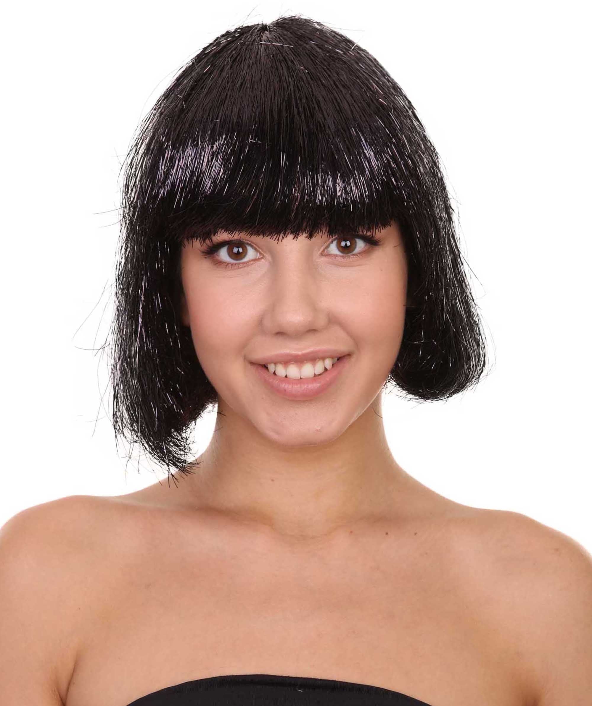HPO Adult Women's Tinsel Bob Wig Collection | Black Color | Premium Breathable Capless Cap Design