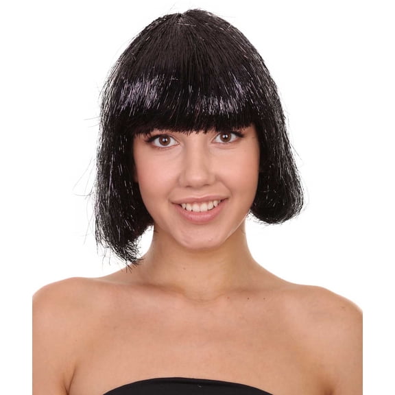 HPO Adult Women's Tinsel Bob Wig Collection | Black Color | Premium Breathable Capless Cap Design