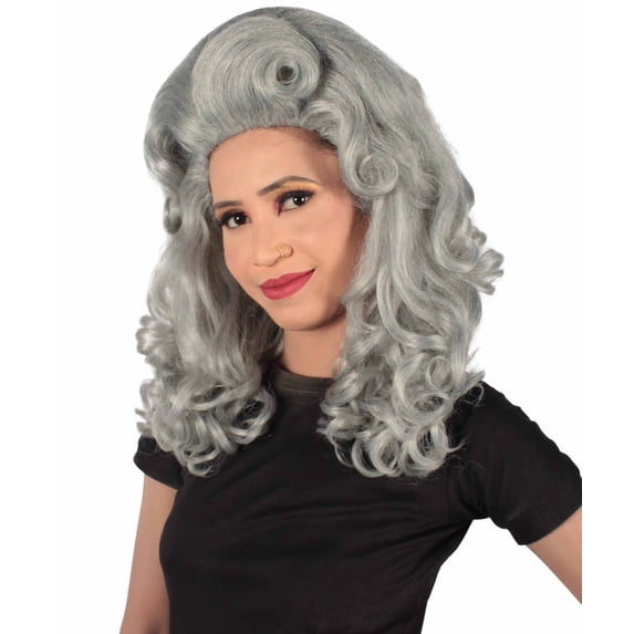 HPO Adult Women's Troll Long Curly Wig Dark Grey Color Perfect for Halloween Synthetic Fiber