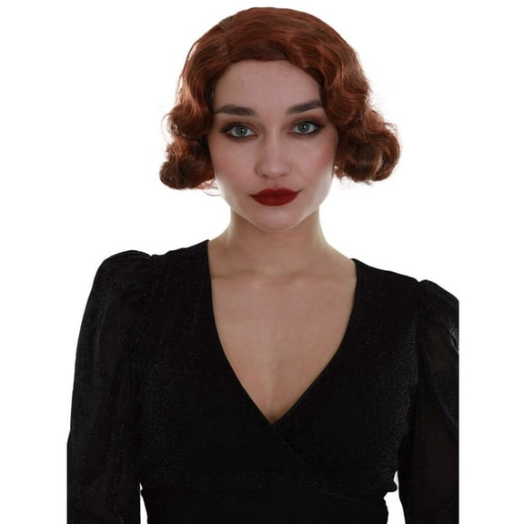 HPO Adult Women's Wavy Shoulder Length Trendy Roaring 20's Wig Red Color
