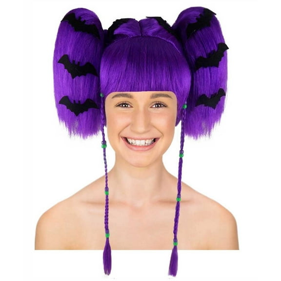 HPO Adult Womens Bat Angel Neon Purple Color Halloween Wig | Premium Breathable Capless Cap| Made of Synthetic Fiber Head Wig