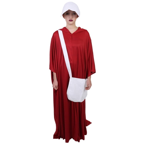 HPO Adult Womens Handmaid's Tale Costume Set - Hooded Robe, Bonnet, Halloween Bags. Cosplay Costumes