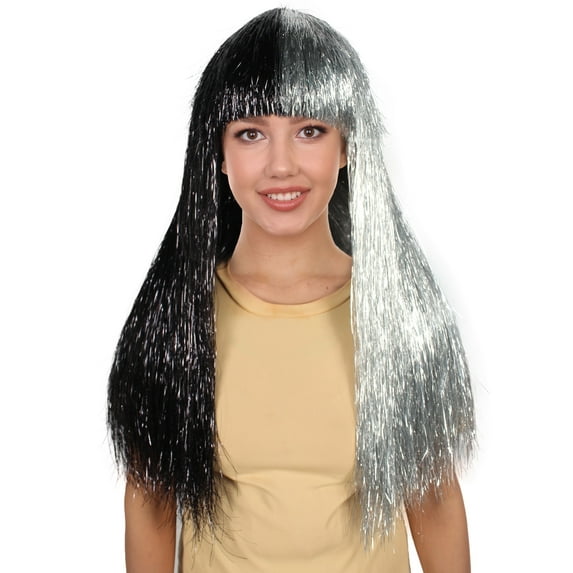 HPO Adult Womens Long Tinsel Wig Collection | Party Ready Fancy Cosplay Halloween Wig | Premium Breathable Capless Cap
