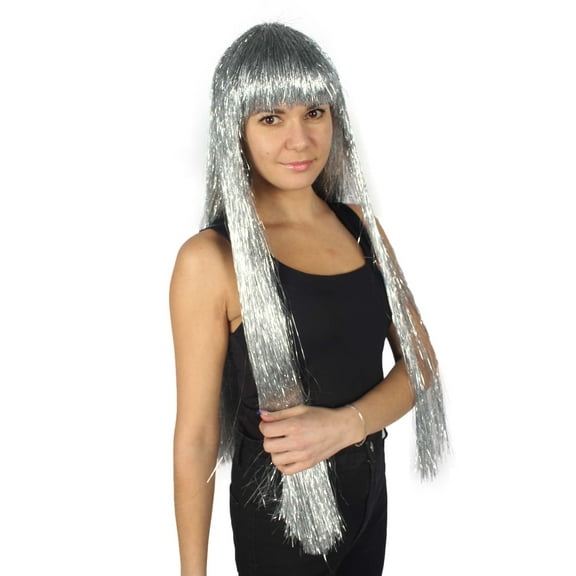 HPO Adult Womens Long Tinsel Wig Collection | Party Ready Fancy Cosplay Halloween Wig | Premium Breathable Capless Cap