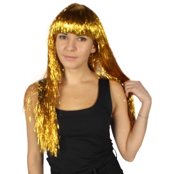 HPO Adult Womens Long Tinsel Wig Collection | Party Ready Fancy Cosplay Halloween Wig | Premium Breathable Capless Cap