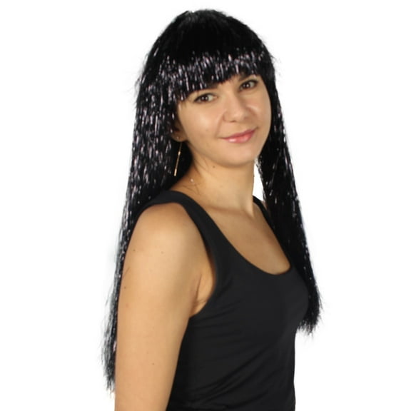 HPO Adult Womens Long Tinsel Wig Collection | Party Ready Fancy Cosplay Halloween Wig | Premium Breathable Capless Cap