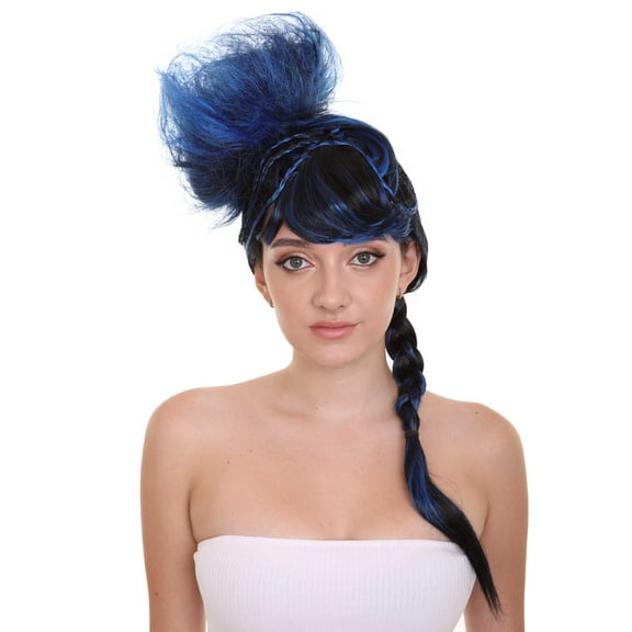 HPO Adult Womens Navy Blue Braided Cosplay Wig | TV/Movie Fancy Cosplay Halloween Wig | Premium Breathable Capless Cap