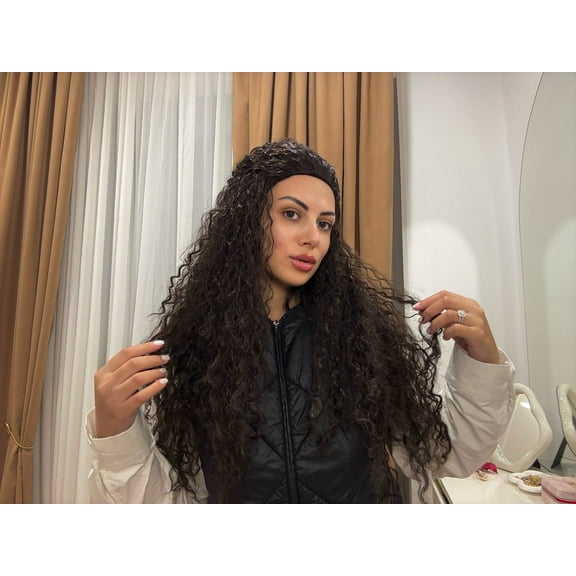 HPO Adult Womens Polynesian Princess Wig | Long Curly Wig | Premium Breathable Capless Cap, Synthetic Fiber