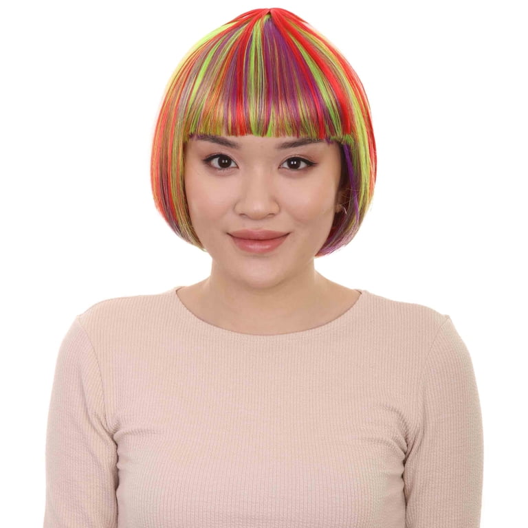 HPO Adult Womens Rainbow Bob Wig | Colorful Party Ready  display picture 3