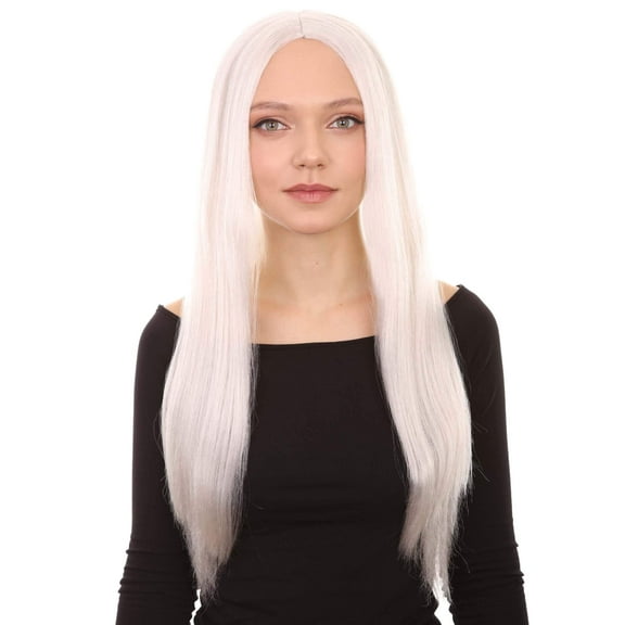 HPO Adult Women’s Gray Long Witch Wig – Halloween Costume Hairpiece with Capless Cap, Synthetic Fiber