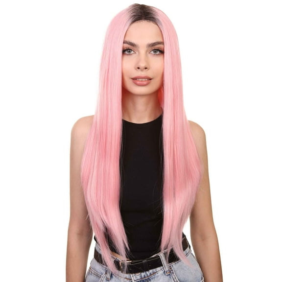 HPO Adults Women's Camila Long Length Lace Front Straight With Dark Roots - Fashion Wigs