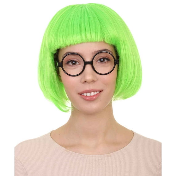 HPO | Fashion Edna | Multiple Colors Bob with Bangs and Glasses, Halloween Wig | Breathable Capless Cap
