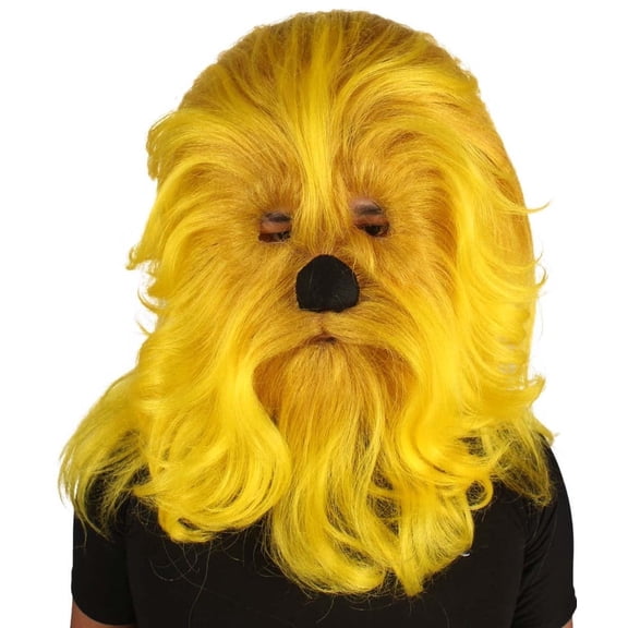 HPO Long Hairy Yeti Costume Mask | Adult Unisex Mountain Big Foot Costume | Yellow Halloween Cosplay
