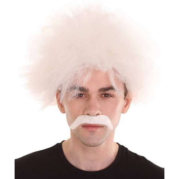 HPO Mad Scientist Men's Wig & Mustache | Jumbo Cosplay Halloween Wig | Premium Breathable Capless Cap