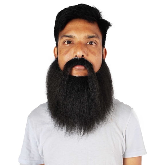 HPO Men's Fake Black Beards Goast Synthetic Hair Long Beard Cosplay Facial Hair Outfits