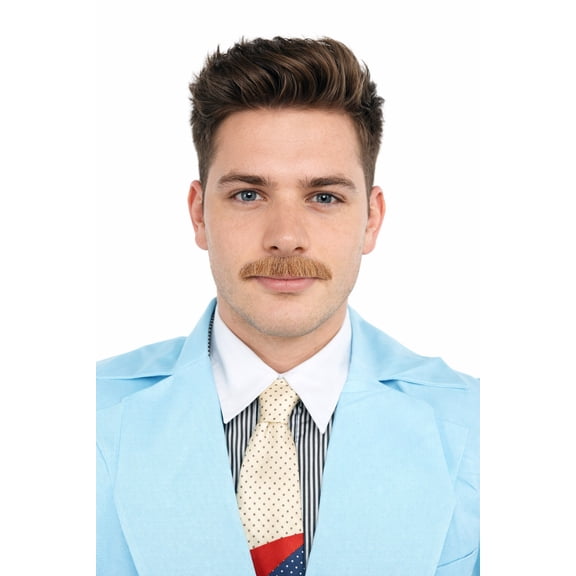HPO Adult Men’s Human Hair Fake Mustache – Brown | Realistic Facial Hair with Multiple Color Options