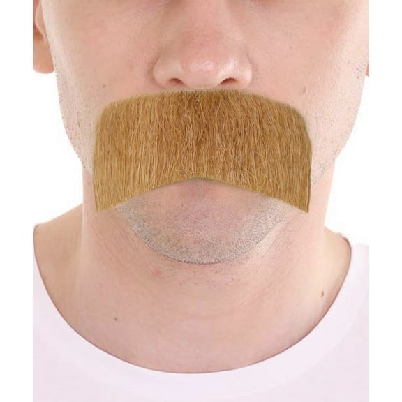 HPO Men's Premium Synthetic Hair Brown Mustache – Self-Adhesive Facial Hair for Halloween, Cosplay & Theater